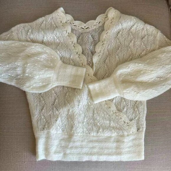 BEST Sezane Nathalia Jumper Medium Ecru Ivory Sweater V-Neck Wool French Causal - Picture 5 of 10